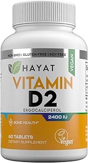 Vitamins Vegan Vitamin D2 2400 IU (60 MCG), Dietary Supplement for Bone, Teeth, Muscle and Immune Health Support, 2 Month Supply, All Natural, Certified Halal, 60 Tablets, Made in The USA