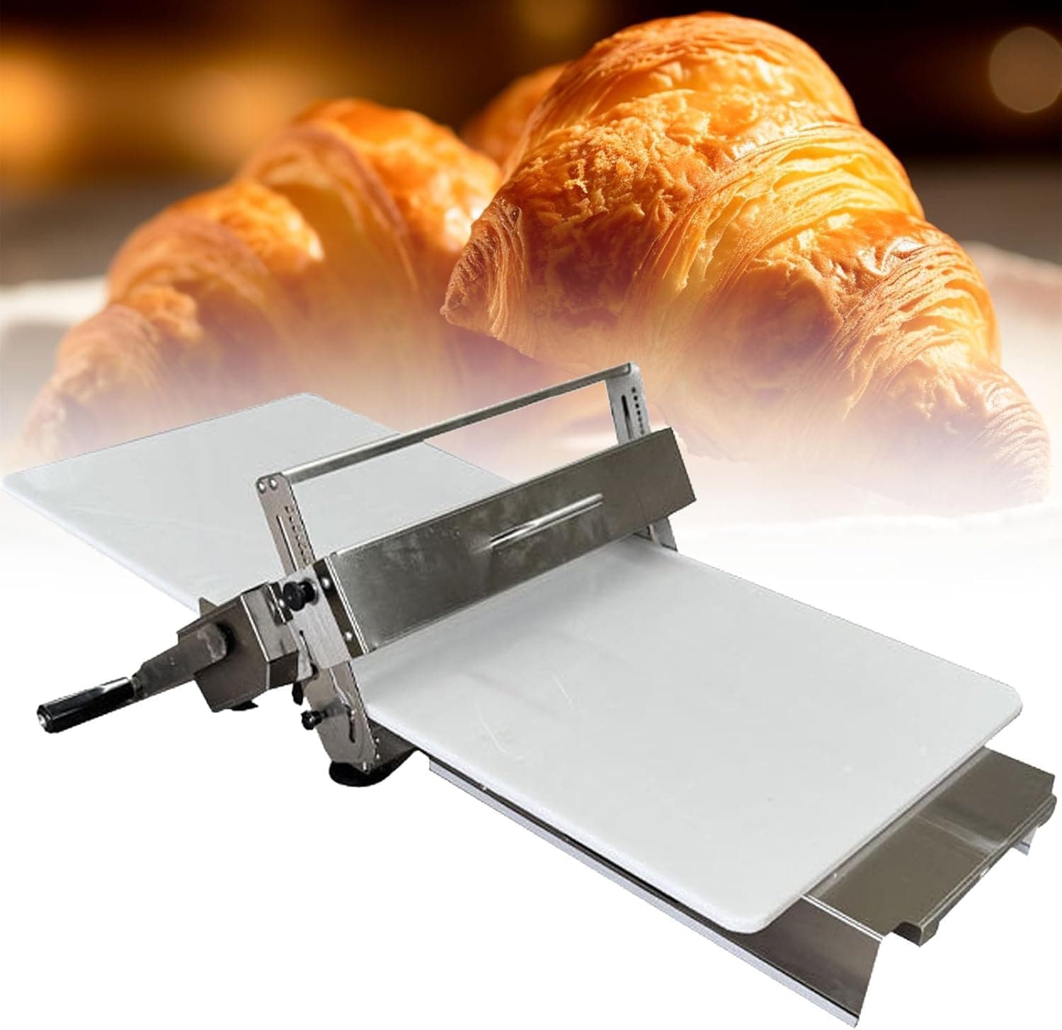 Croissant Dough Laminator,Commercial Dough Roller Sheeter,Dough Machine Thickness Adjustable, Stainless Steel,Table Top Croissants Fondant Pizza Pastry Sheeter Machine,Type400