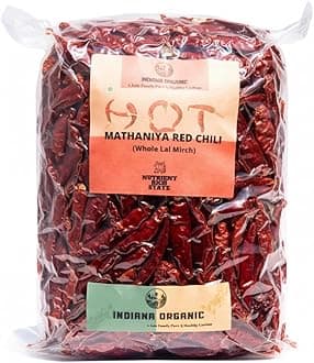 Indiana Organic Mathania Whole Red Chili - 400 gram | Rajasthani Mathania Whole Mirch, Sabut lal mirch, Stemless, 400 gram (vaccum packed air tight)