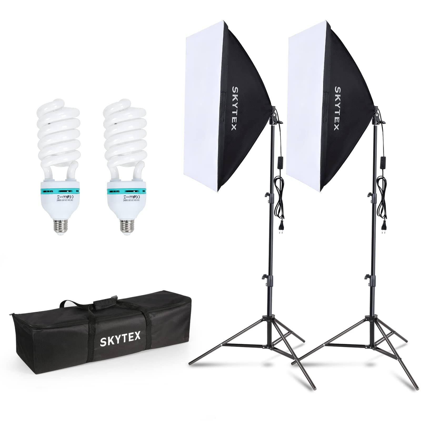 skytex Softbox Lighting Kit, Continuous Photography Lighting Kit with 2x20x28in Soft Box | 2x135W 5500K E27 Bulb, Photo Studio Lights Equipment for Camera Shooting, Video Recording
