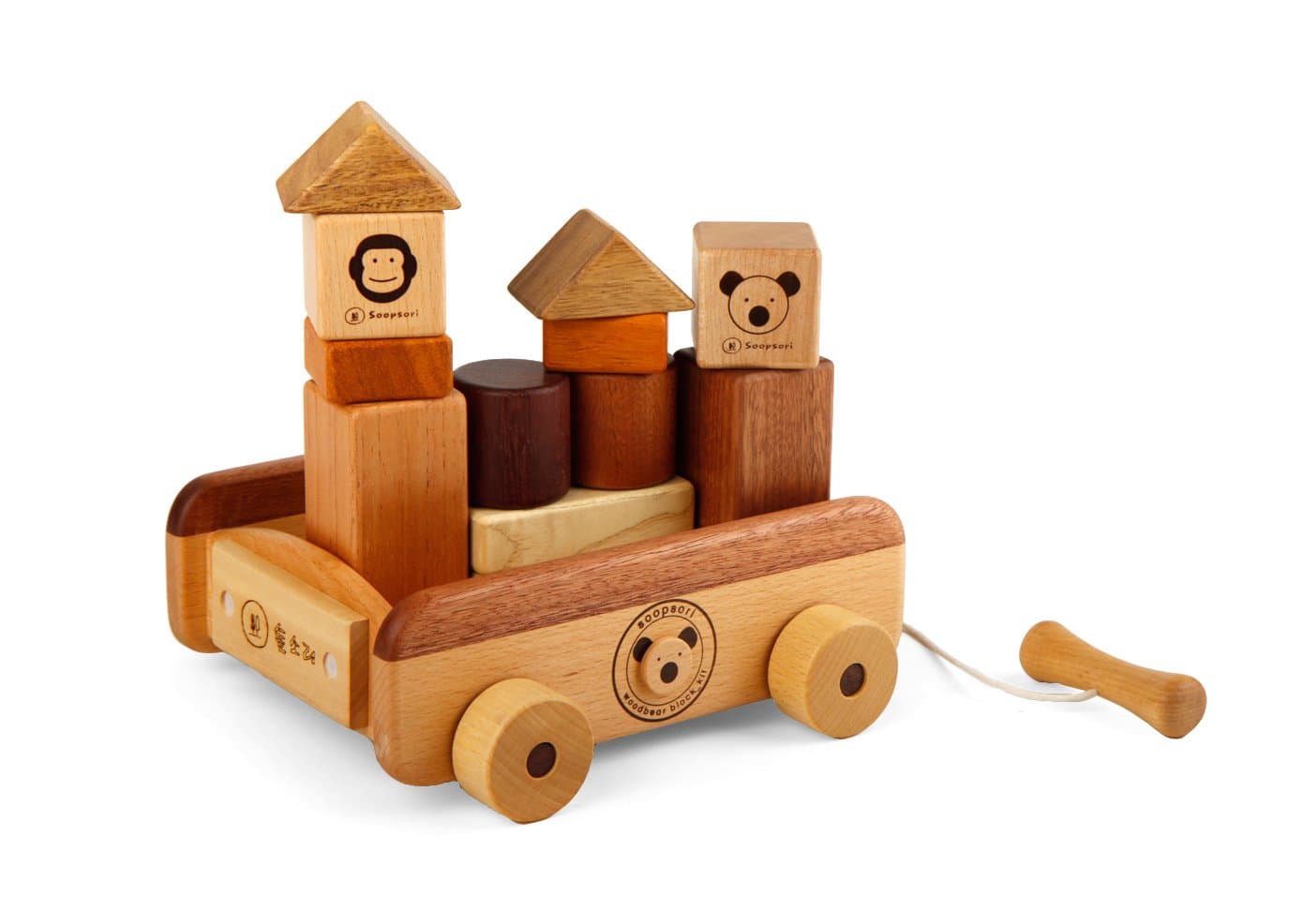 Soopsori Wooden Blocks with Pull Wagon