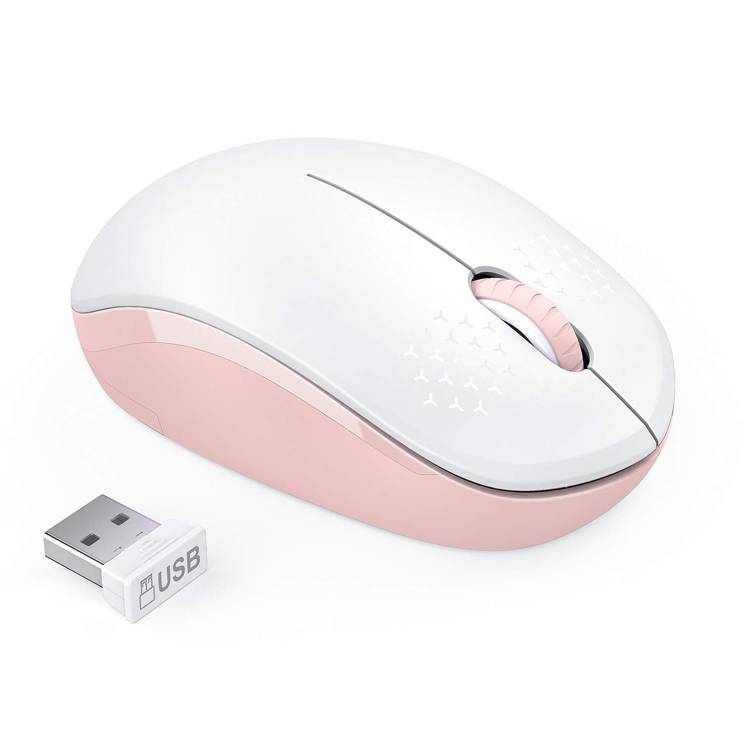 SeendaWireless Mouse, 2.4G Noiseless Mouse with USB Receiver Portable Computer Mice for PC, Tablet, Laptop, Notebook - Pink & White