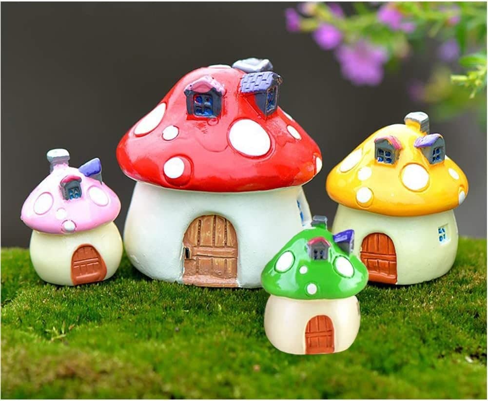 SUN-E 4 Color&Size in Set Miniature Fairy Garden Mushroom House Ornament Outdoor Decor Home Office School Decoration