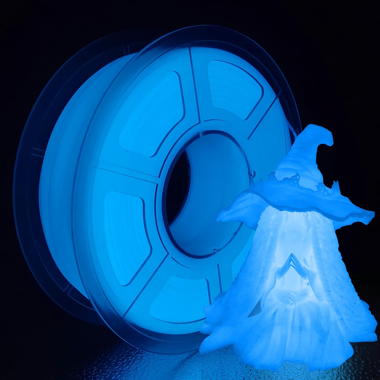 iSANMATE 3D Printer Filament, PLA Filament Glow in The Dark Blue, 1.75mm 3D Printing Filament, Dimensional Accuracy +/- 0.03 mm, 1 kg Spool