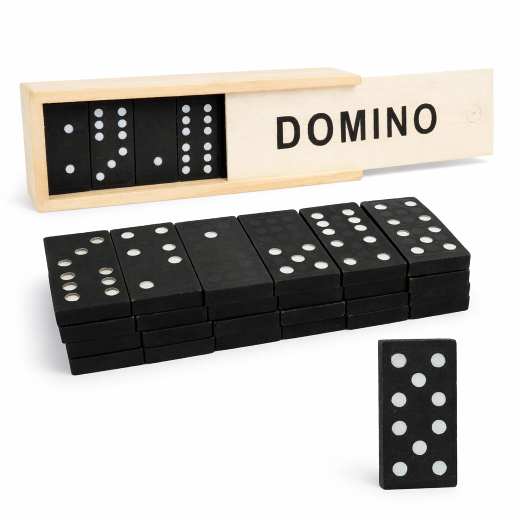D.A.Y. Republic 28pc Double Six Classic Retro Domino Game, Traditional Set in Wooden Case, Educational Travel Sized Toy (Dominoes in Wood Box)