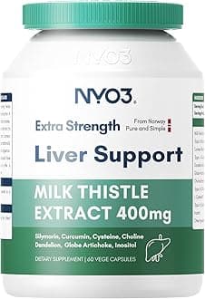 NYO3 Milk Thistle Extract 400mg, Liver Cleanse Detox & Repair Dietary Supplement for Liver Health, 60 Capsules Herbal Health Supplement, Antioxidant Support