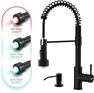 GIMILI Matte Black Kitchen Faucet with Pull Down Sprayer with Soap Dispenser Single Handle LED Kitchen Sink Faucet