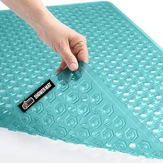 Gorilla Grip Bathtub Mats With Drain Holes And Suction Cups (Turquoise, Plastic, 35 x 16 Inches).