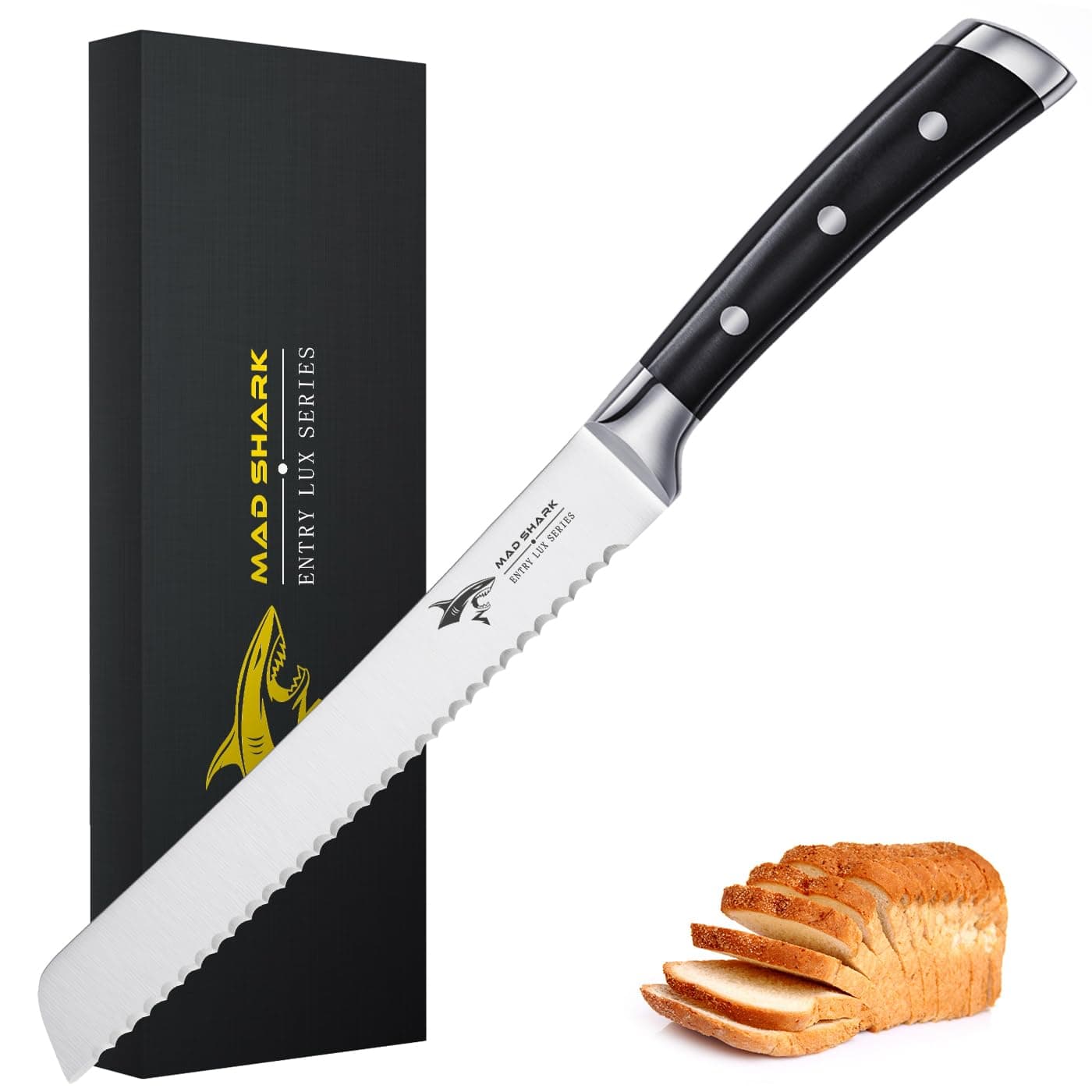 MAD SHARK Bread Knife, Sourdough Bread Knives, Bread Cutter Razor Sharp Edge for Efficient Slicing Sourdough, Bagels, Cake Cutter,8 Inch Serrated Knife