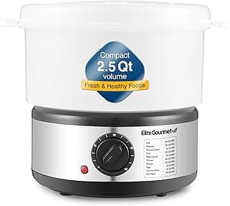 Elite Gourmet EST250 2.5 Quart Electric Compact Mini Food Vegetable Steamer, 400W with BPA-Free Tray, Auto Shut-off 60-min Timer, Veggies, Seafood, Chicken, Egg Cooker and more