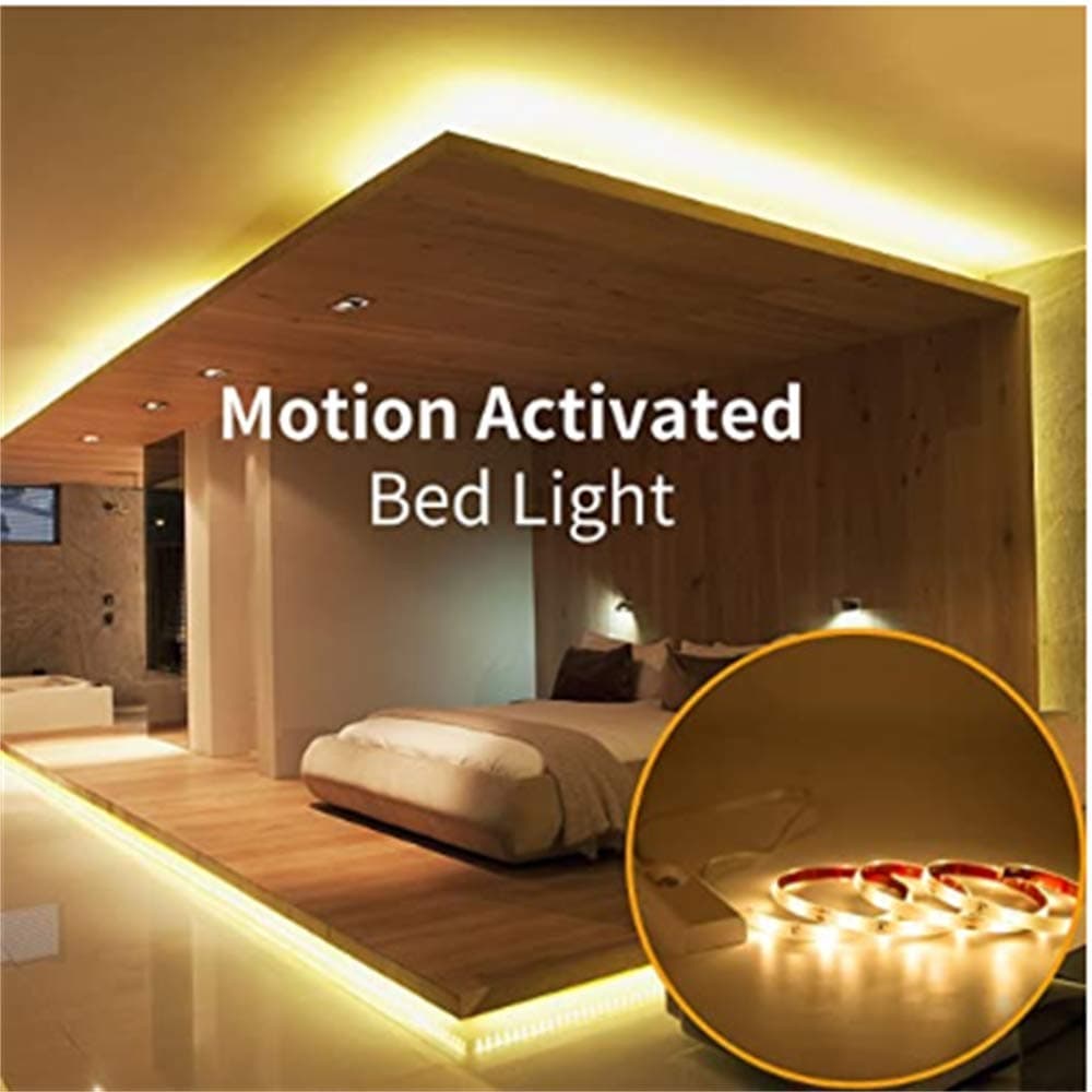Aokairuisi Motion Activated Bed Light Waterproof Flexible LED Strip Light for Baby Crib,Hallway, Cabinets,Under Stairs, Bedroom (Warm White)