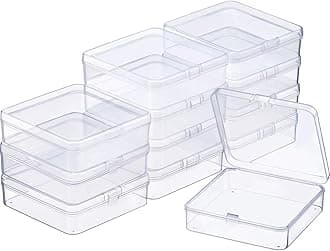 SATINIOR 12 Pack Beads Organizer Box Clear Plastic Beads Storage Containers Box with Hinged Lid for Bracelet Making DIY Jewelry Craft Nail (3.70 x 3.70 x 1.18 Inch)