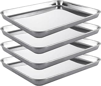Baking Tray Set of 4, Stainless Steel Oven Trays, Non Stick Baking Sheets Pans, Flat Baking Tray for Cooking, Non Toxic, Mirror Polished & Rustproof, Dishwasher Safe, 31x24x3.1cm