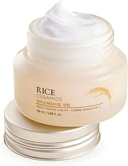 The Face Shop Rice & Ceramide Moisturizing Cream with Rice Extracts for Skin Brightening | Ceramide Moisturizer For Skin Barrier Repair | Paraben & Paraffins Free, Korean skin care products, 50ml