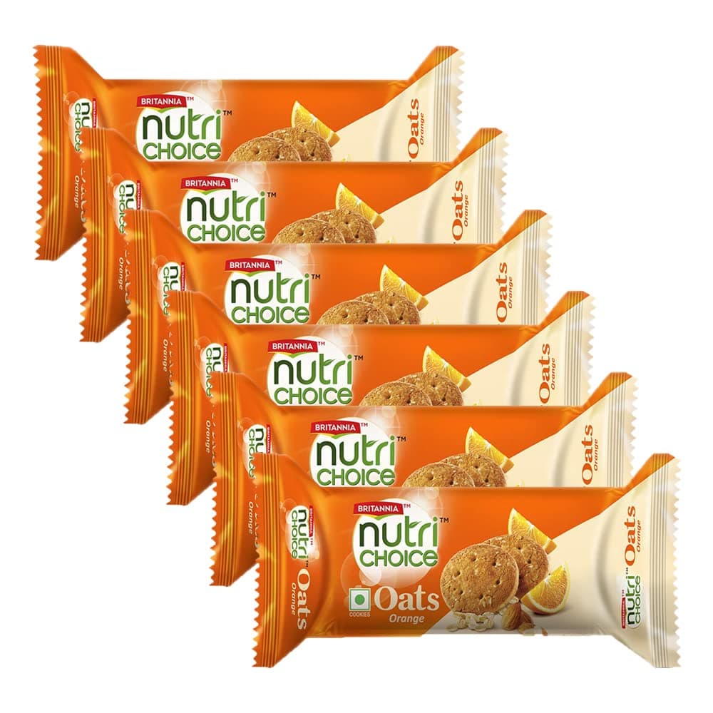 NutriChoice Oats Orange 2.64oz (75g) - Breakfast & Tea Time Snacks - Crunchy, Healthy and Delicious (Pack of 6)