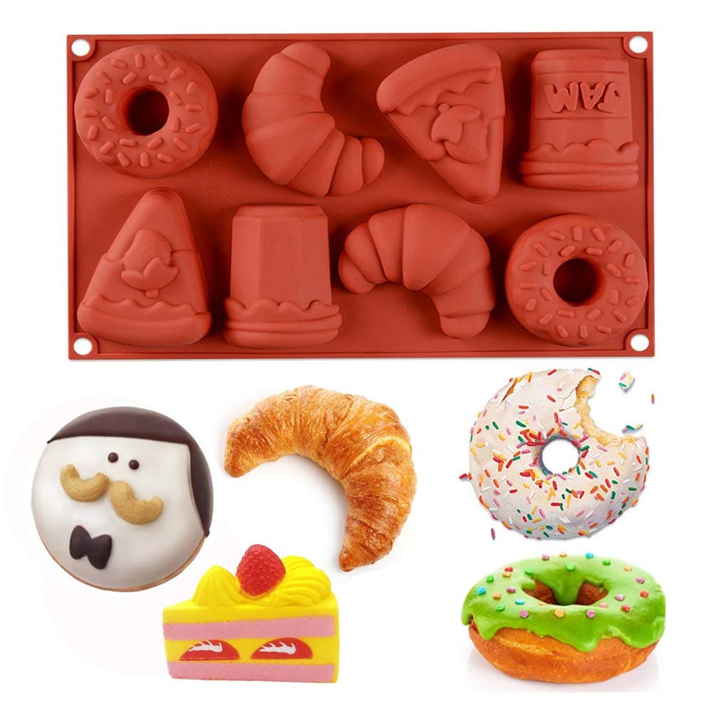 Bozoa Bread Cake Mold - Silicone Donut Mold Pan/Croissant/Doughnut/Jam/Sandwich 8 Cavity DIY Best Baking Bakeware Mold