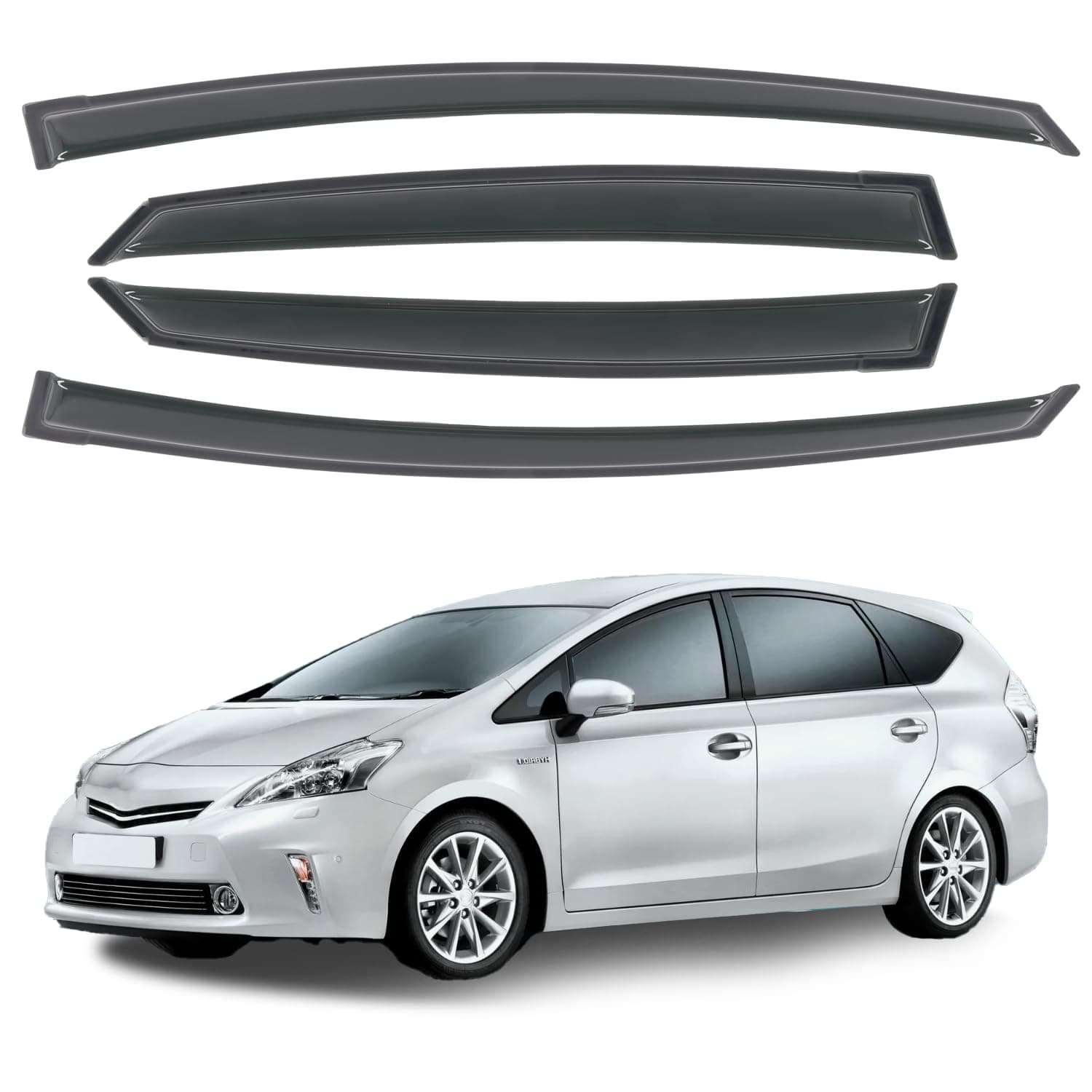 4PCS Rain Guards Fit for 2010-2015 Toyota Prius Excludes Prius V & Prius C, Tape on Side Window Visor Deflector, Dark Smoke Vent Shade Shield, 2010 2011 2012 2013 2014 2015