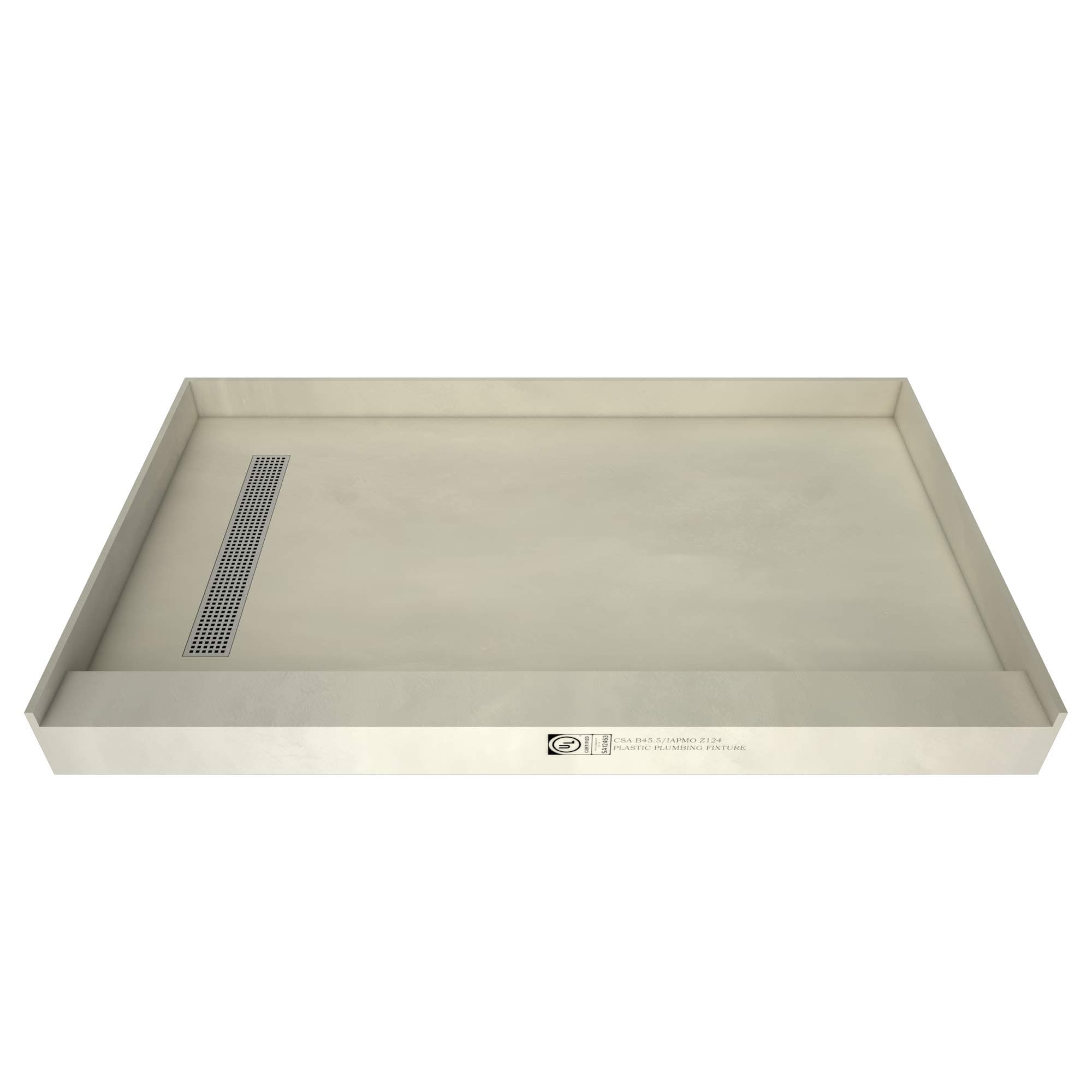 Tile Redi RT3660L-PVC-SQPC Shower Pan with Left Drain- Single Curb Shower Base, 2" PVC Drain, and Grate Included, 60" Width x 36" Depth