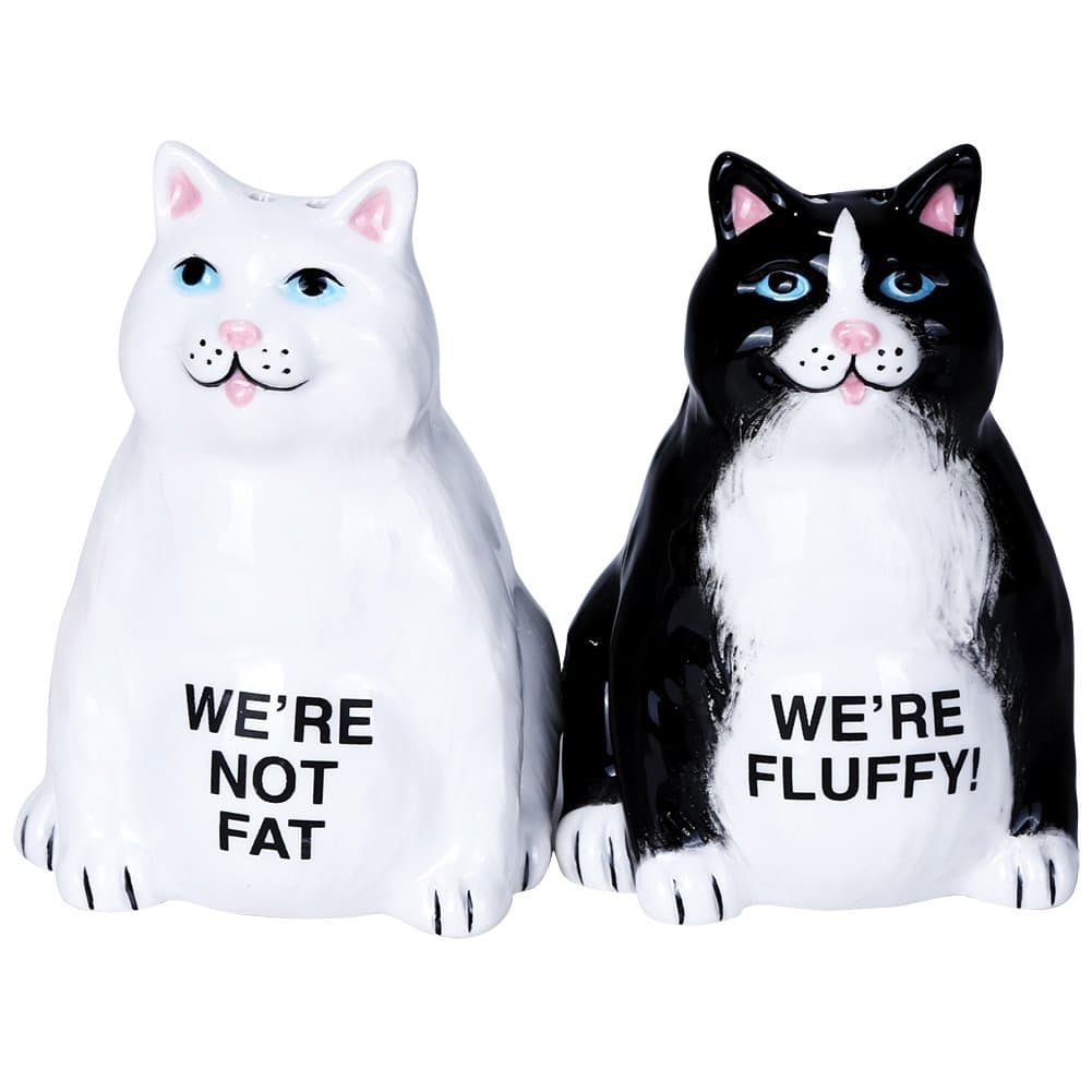 Fluffy Fat Cats Ceramic Magnetic Salt and Pepper Shaker Set