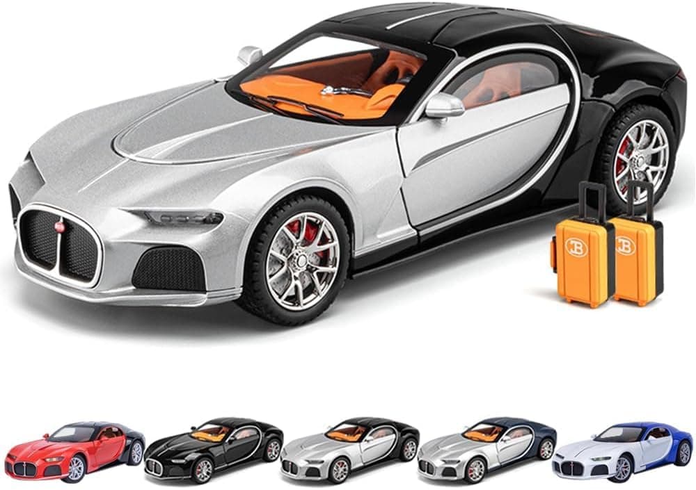 Bugatti Atlantic 1:24 Scale Model Die-cast Car With Sound, Light & Music - Alloy Metal Pullback Toy With Colors as Per Stock for Kids