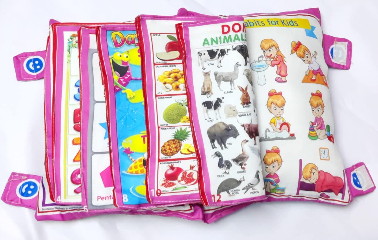 Global Mall Baby Digital Printed Cotton Educational Alphabet Learning Soft Pillow Cushion Book. Toys for Kids Girls and Boys Toddler (Pink)