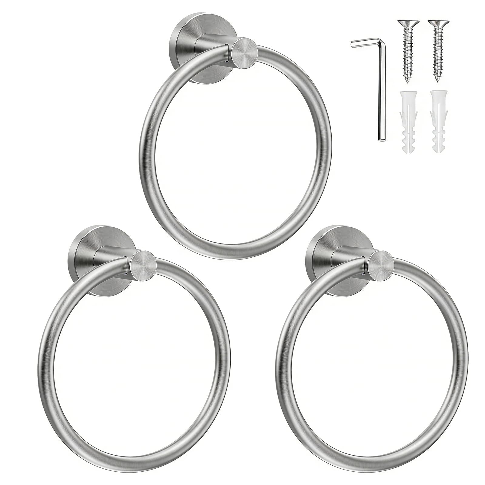 SetSail Towel Holder for Bathroom Wall Silver Towel Ring Stainless Steel Hand Towel Holder 3 Packs Towel Hanger for Bathroom Accessories, Drill Hole