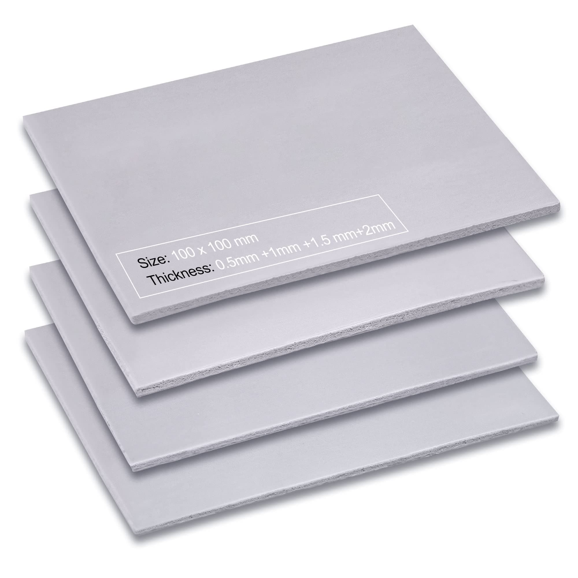 Aairhut 4 Pack 13 W/m.K Thermal Pads, 100 x 100 mm x [0.5 mm+1 mm+1.5 mm+2 mm] Silicone Cooling Pad Non Conductive Heat Resistance Extreme Odyssey Cover with Dual Self-Adhesive Films for PC Laptop PS4