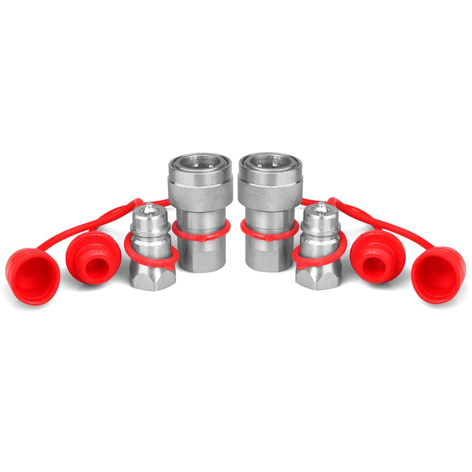 Zinger 1/2" Ag Hydraulic Quick Connect Tractor Couplers with Dust Caps,Poppet Pioneer Style ISO 5675 Hydraulic Quick Coupler
