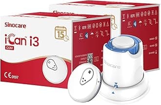 Sinocare iCan CGM, Continuous Glucose Monitor, 15 Days Wear-life & IP28, Every 3 Minutes Output Test Value Via iCan CGM App, Pack of 2 Sensors & Transmitters