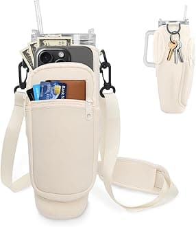 Water Bottle Carrier Bag With Phone Pocket for 40/30 oz Stanley Cup - Sling Holder Pouch With Adjustable Strap for Accessories