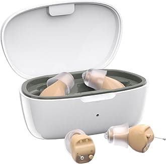 Hearing Aids for Seniors, Invisible Hearing Amplifiers with Noise Cancelling, Rechargeable Hearing Aids for Severe Hearing Loss Adults, Comfort In-ear Hearing Devices (White Skin)