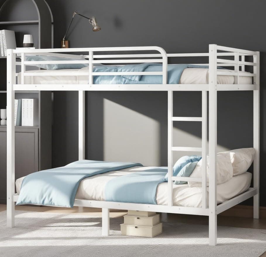 Bellemave Bunk Bed Full Over Full, Metal Bunk Bed with Guardrails, Full Size bunk beds for Kids, Teens & Adults(White)