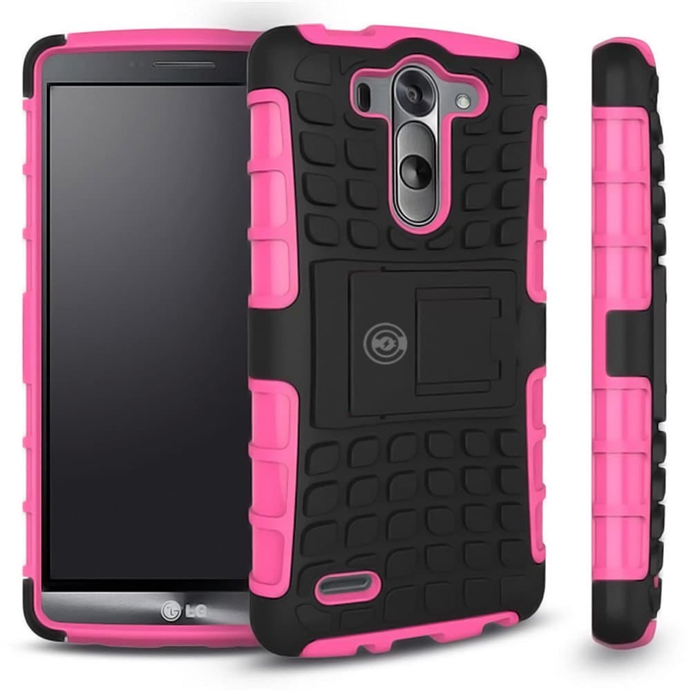 LG G3 Case, LG G3 Armor Cases- Tough Armorbox Dual Layer Hybrid Hard/Soft Protective Case by Cable and Case? - Pink Armor Case