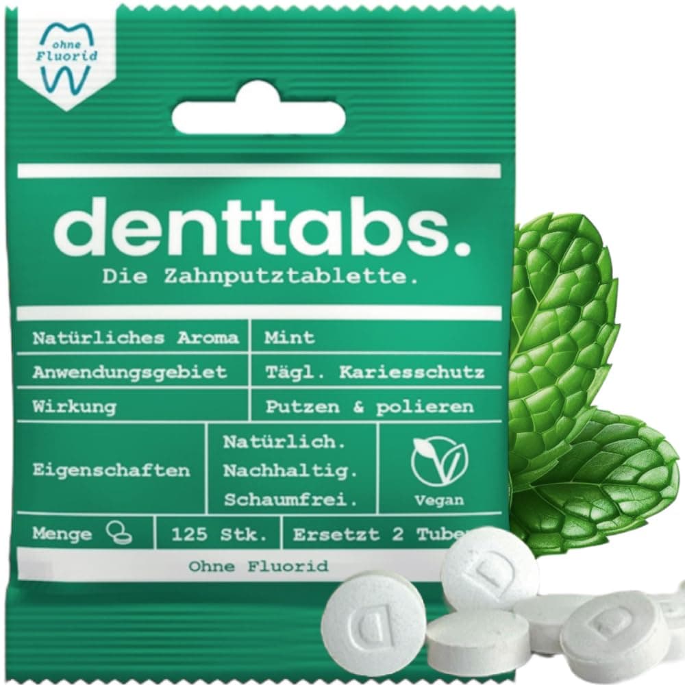DENTTABS Stevia - Mint Tooth Cleaning Tablets Fluoride freeindividual pack1 x 125 Pieces)