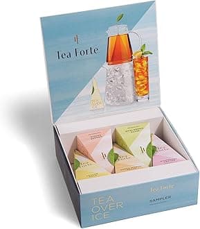 Tea Over Ice Sampler Premium Organic Caffeine-Free and Caffeinated Assorted Iced Tea Blends, 5 Count Individually Wrapped Handcrafted Pyramid Infuser Tea Bags, Each Steeps 24 oz.