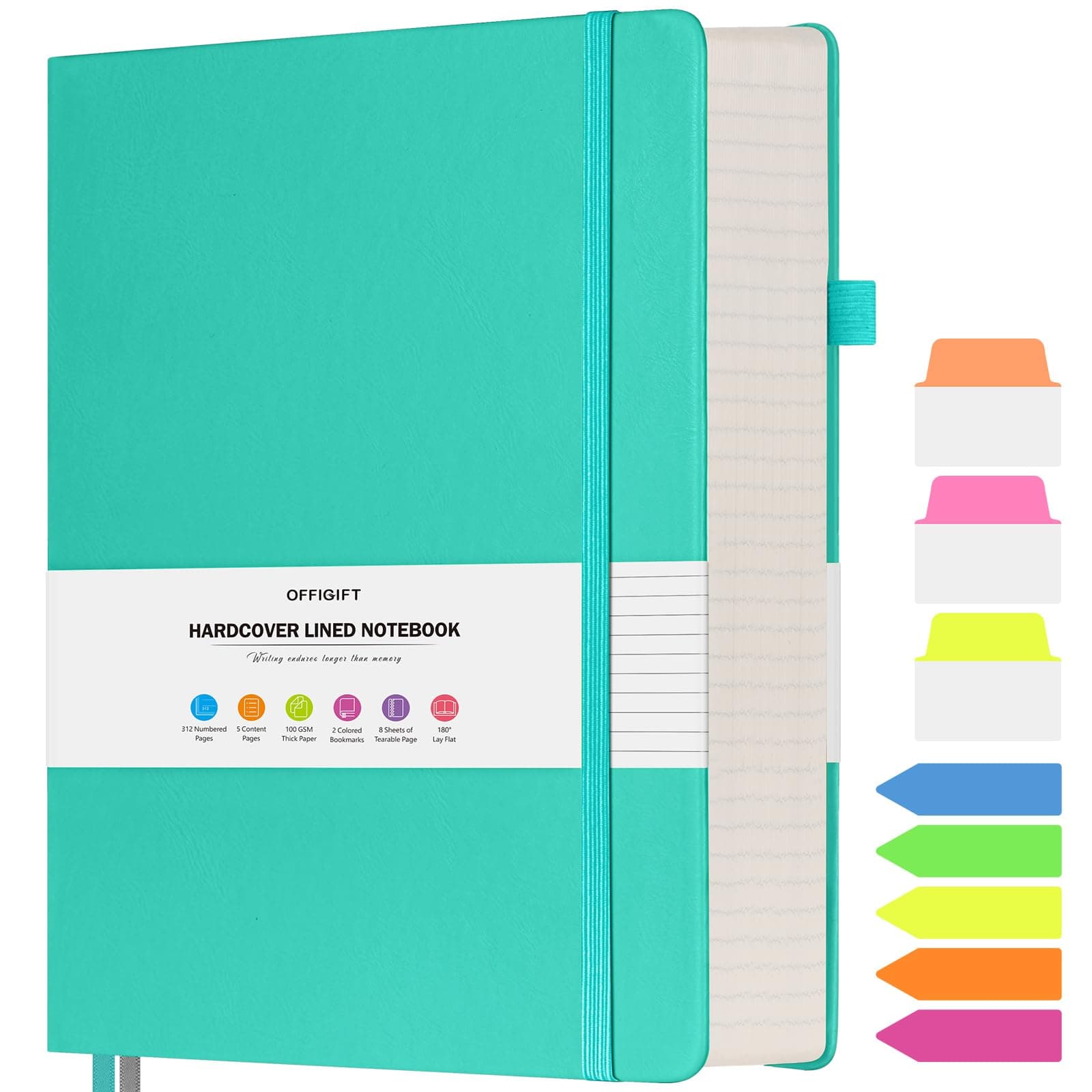 Lined Notebook Journal for Women Men, A4 College Ruled Notebook, 312 Numbered Pages Notebooks for Work, 100gsm Paper Daily Journal, Hardcover Vegan Leather Journals for Writing Office, Peacock Blue