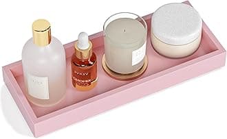 RKZ Bathroom Perfume Tray for Candle Trinket, Decor Vanity Trays for Countertop Nightstand Toilet Tank Counter Dresser Bedroom, Decorative Wooden Rectangle Holder for Skincare Cosmetic Accessory, Pink