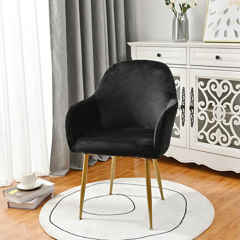 Highdi Soft Velvet Dining Chair Covers Solid Color Stretch Curved Back Chair Slipcovers with Armrest, Vanity Swivel Armchair Cover Removable Washable for Bedroom Party Hotel (Black,6 PCS)