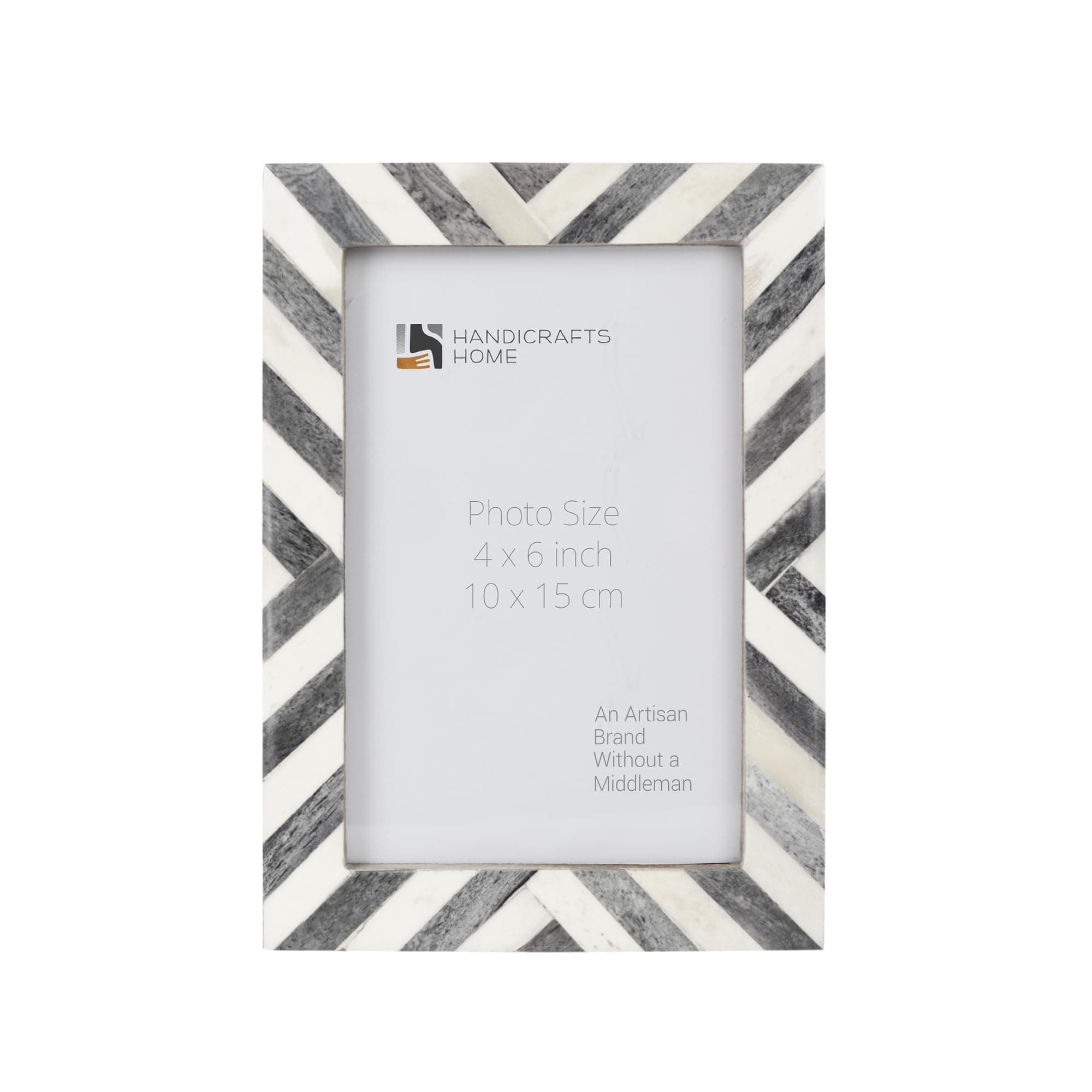 4x6 Grey & white Picture Frame, Christmas Decor Handmade chevron Bone Inlay Photo Frame for Modern Farmhouse Decor, Minimalist Wall Decor, Neutral Home Aesthetic, Rustic Shelf Styling, Wedding Gift, Vintage Living Room Decor & Desk Picture Frame