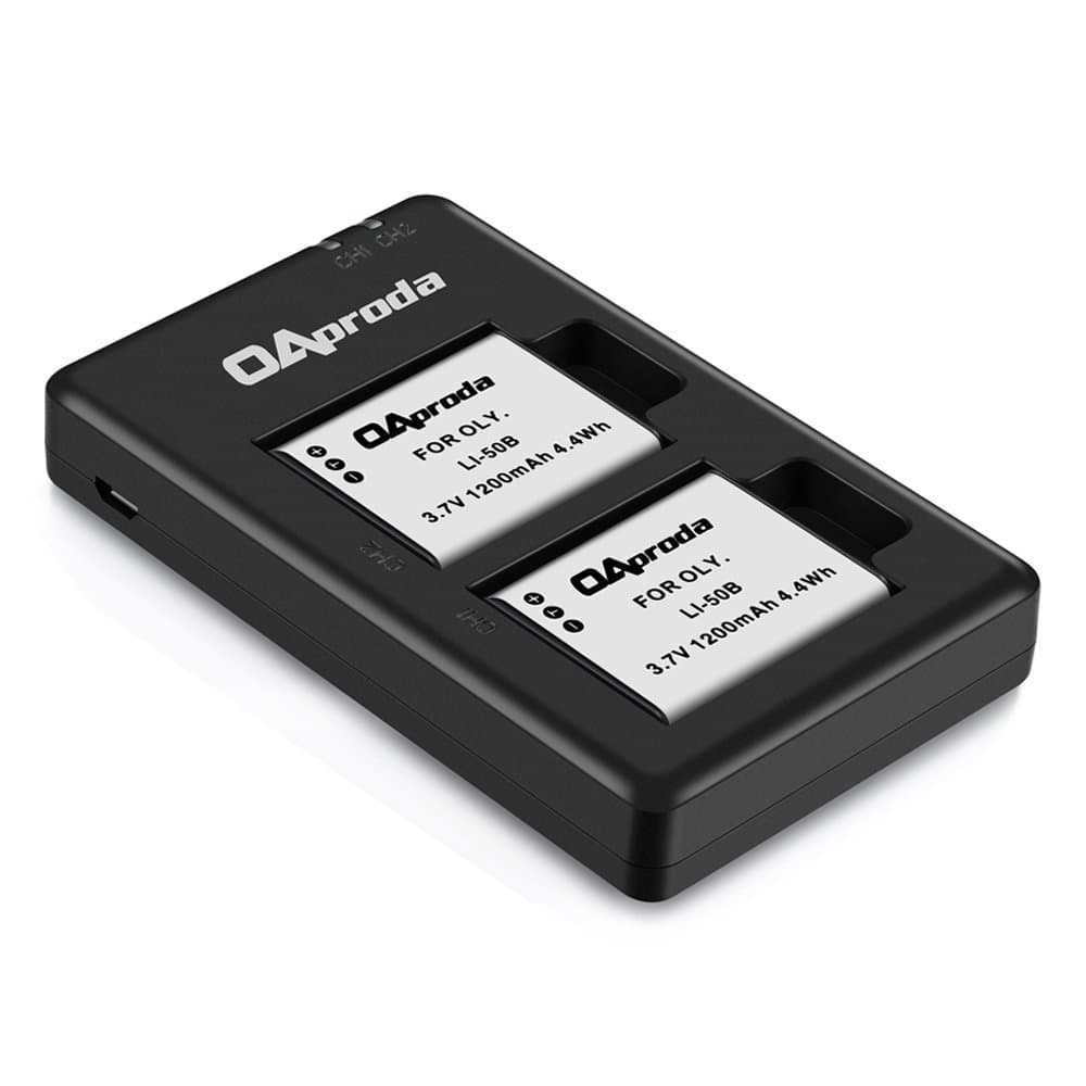 OAproda LI-50B Battery (2 Pack) & Dual USB Charger for Olympus TG-630 iHS,TG-820 iHS,TG-830 iHS,TG-850, TG-870,VR-370,VR-340,VR-350, XZ-1, XZ-10,SZ-15, SZ-16, SZ-31MR iHS,SP-800UZ,SP-810UZ,Tough 6000