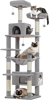 Large 72 Inch Cat Tree and Tower for Indoor Cats - With Sisal-Covered Scratching Posts, Padded Perches, Condos, and Basket - Gray
