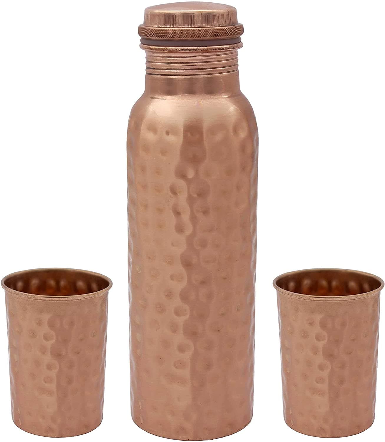 KHC 100% Pure Copper Water Bottle Handcrafted | 34 Oz 1 Litter Copper Water Vessel - Drink More Water Bottle in many Patterns– Large -Leak Proof (Hammered Polish Combo Copper Bottle)