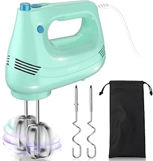 Electric Hand Mixer with Stainless Steel Whisk, Dough Hook Attachment and Storage Bag, Handheld Mixer for Baking Cakes, Eggs, Cream Food Mixers. Turbo Boost /5 Speed Kitchen Blender GREEN
