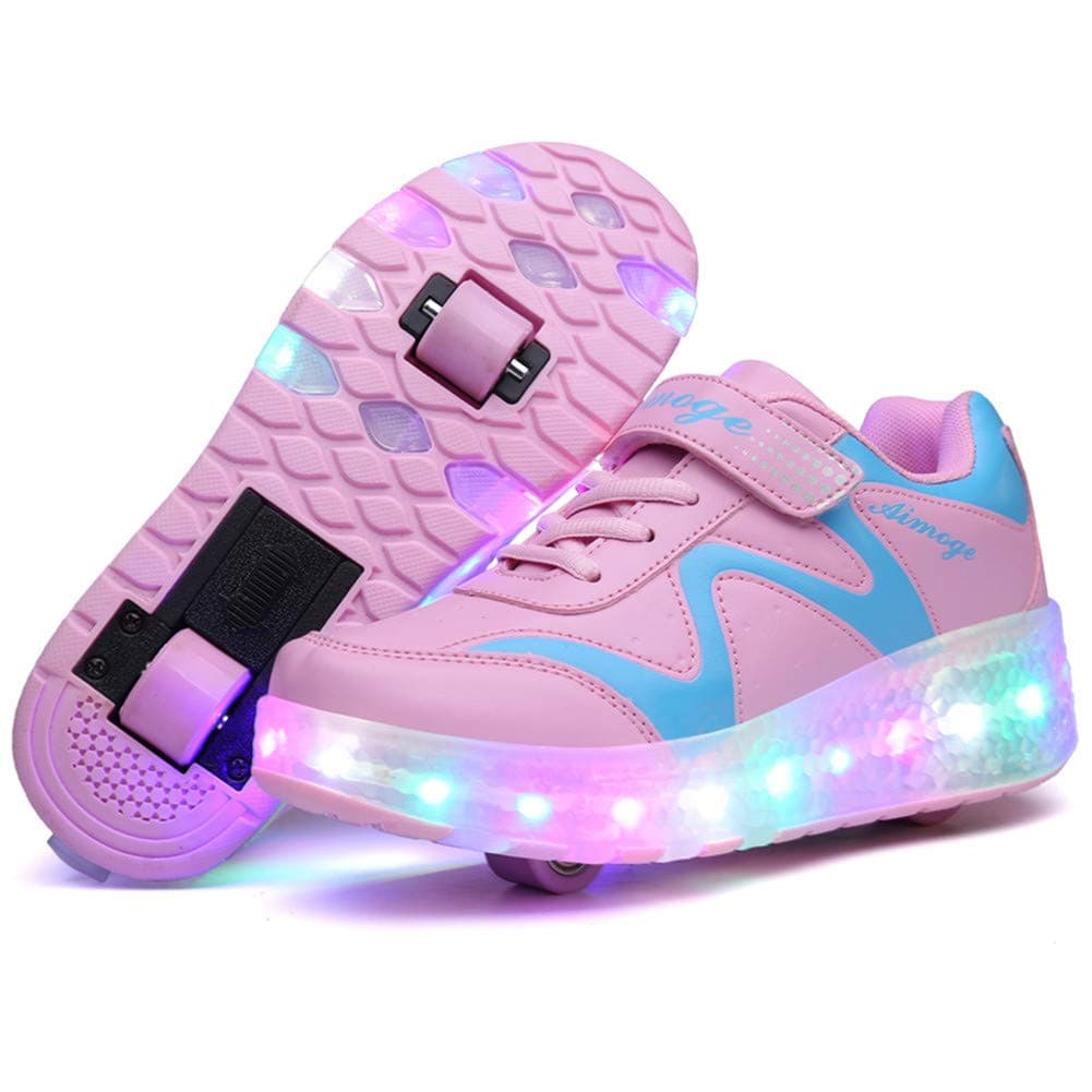 LED Trainers,LED Light-UP Roller Skates Shoes,USB Rechargeable,Retractable Single Double Wheels,Outdoor Sports Cross Shoes Running Sneakers for Unisex Kids Boys Girls
