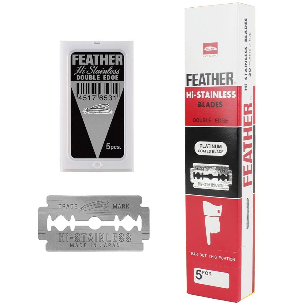 Feather Brand Hi-Stainless Platinum Double Edge Men Razor Blades, 100 Count