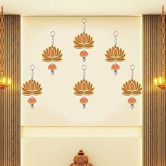 GIFT JAIPUR Lotus Orange Jhumka Wall Decor Hanging Set of 6 - Diwali Showpiece Gift Home Temple Pooja Festival Wedding Marriage Stage Decoration