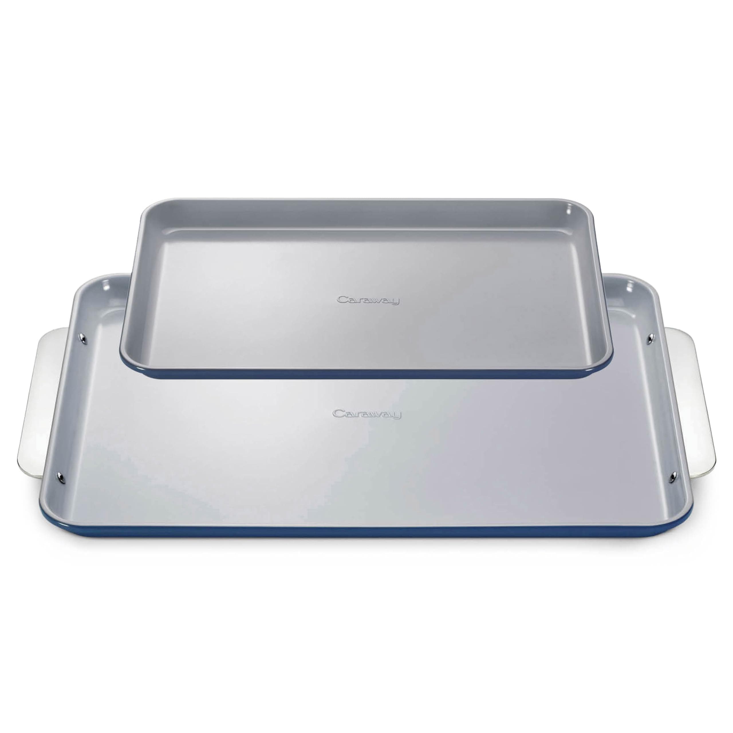 Non-Stick Ceramic Baking Sheet Duo - Naturally Slick Ceramic Coating - Non-Toxic, PTFE & PFOA Free - 18 x 13" Large & 15 x 10" Medium - Navy