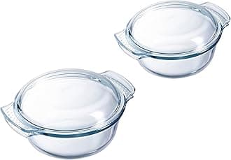 4 in 1 Set of 2 Casserole Dishes 1.6L Borosilicate Glass Wide Handles Steam-Cooking, Microwave, Dishwasher Safe, Made in France
