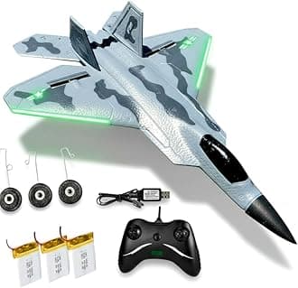 Rc Plane Jet Extra 3 Battery, Remote Control Airplane 2025 Christmast Gift- New Planes Model Led Light Aircraft Fighter Army Toy with Easy to Flying Toys for Boys and Girls