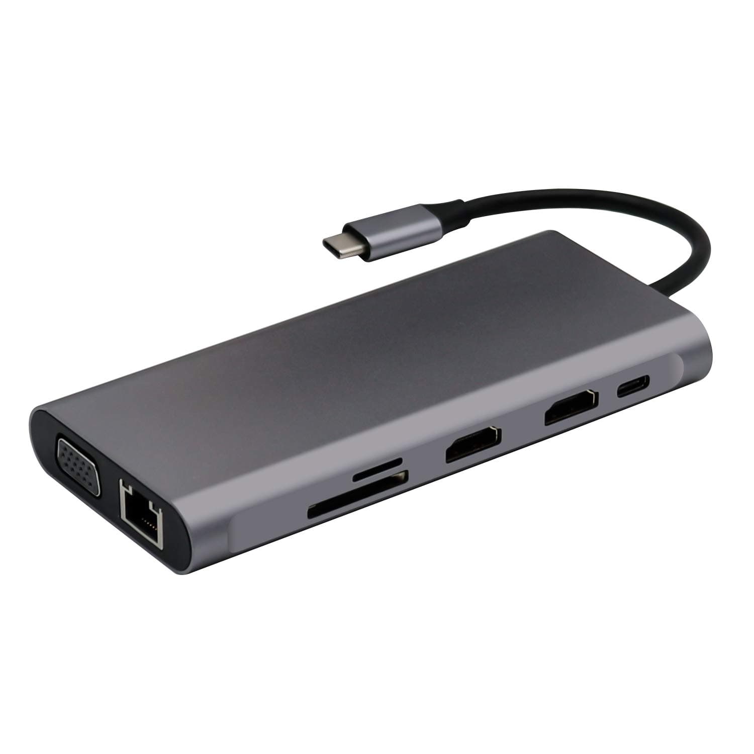 USB C Hud, 11 in 1 Space Grey USB-C Laptop Docking Station, Triple Display Type C for MacBook & Windowns, 2 HDMI, VGA,4 USB Ports,SD TF Card Reader Gigabit Ethernet for MacBook, Other USBC Laptop